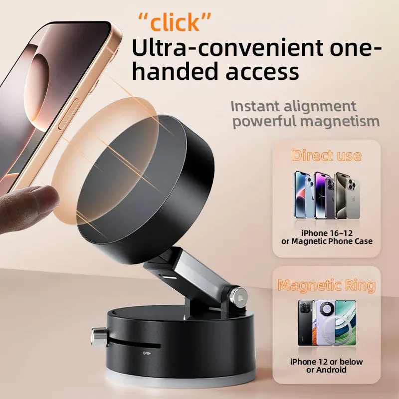 "360° Freedom – Magnetic Suction Phone Stand for All Spaces!"