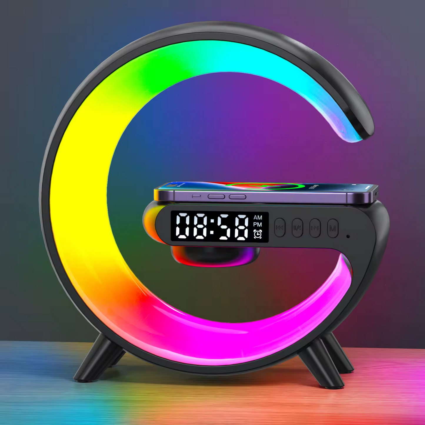 Multifunctional Bluetooth Speaker-Colorful Atmosphere Light Wireless Charging and Clock All-in-one Machine