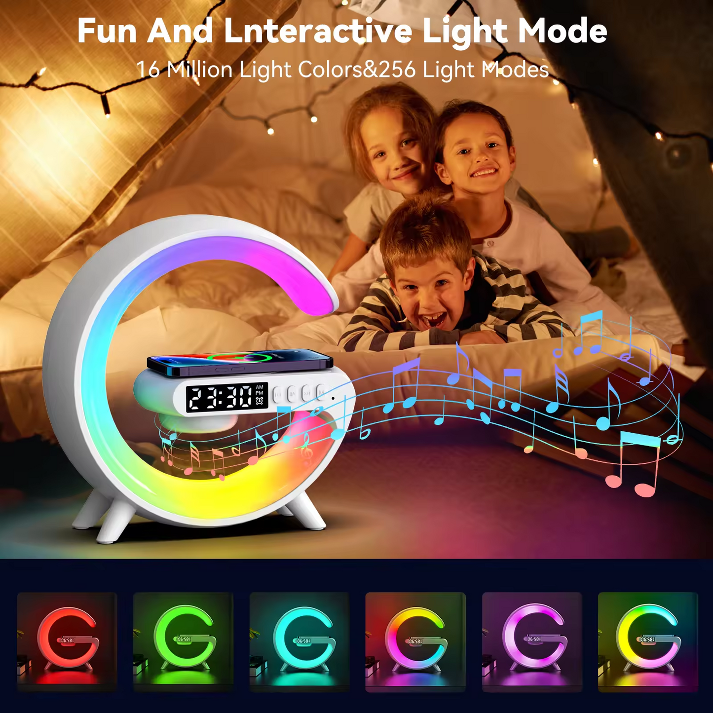 Multifunctional Bluetooth Speaker-Colorful Atmosphere Light Wireless Charging and Clock All-in-one Machine