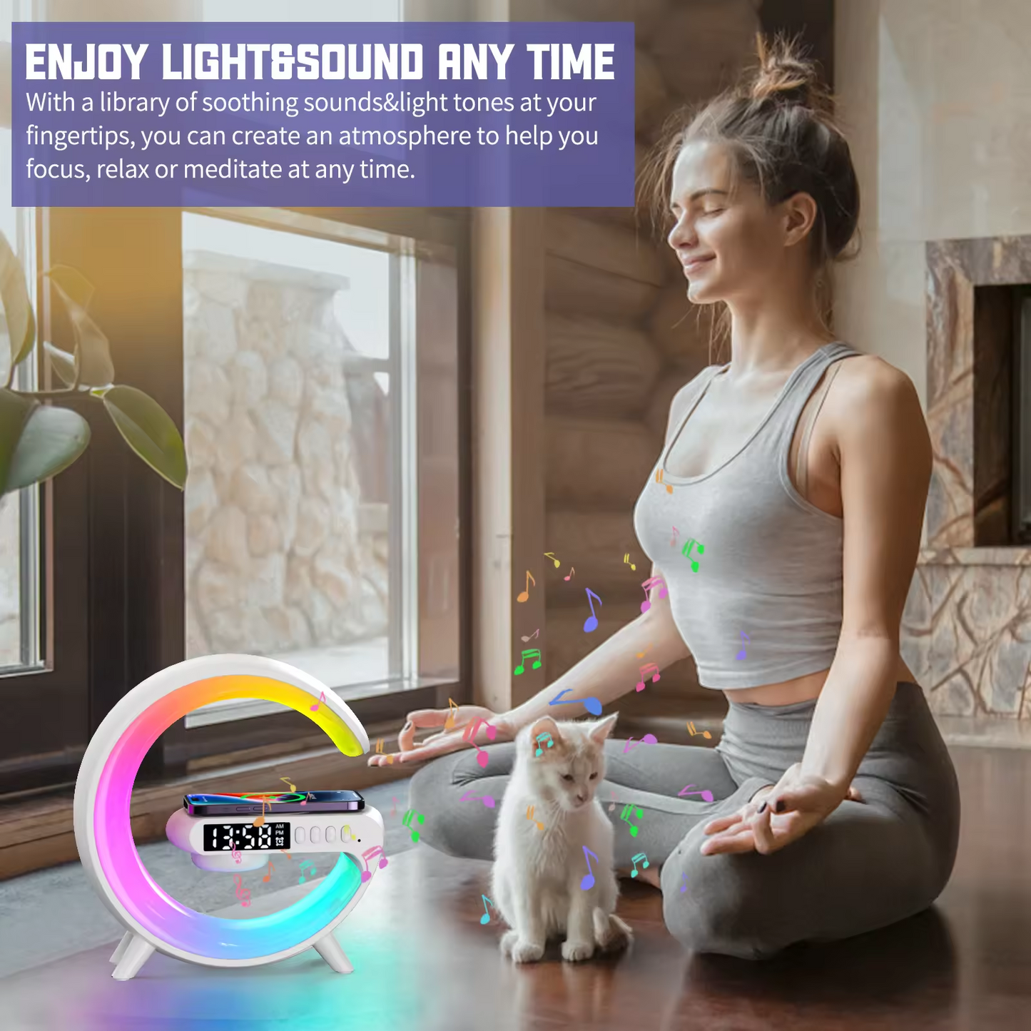 Multifunctional Bluetooth Speaker-Colorful Atmosphere Light Wireless Charging and Clock All-in-one Machine