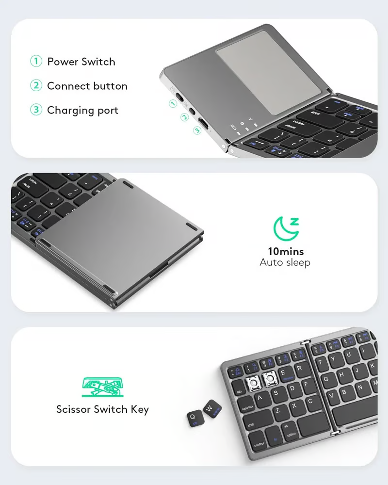 Foldable Bluetooth Keyboard with Touchpad