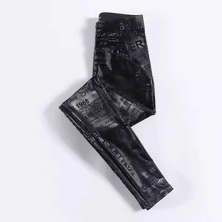 Winter Wool Lined PU Leather Pants Slim Pants