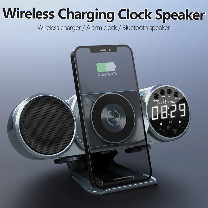 Multifunctional 8 in 1 with HD Wireless Bluetooth Speaker Magnetic Charger Alarm Clock Phone Holder RGB Lights