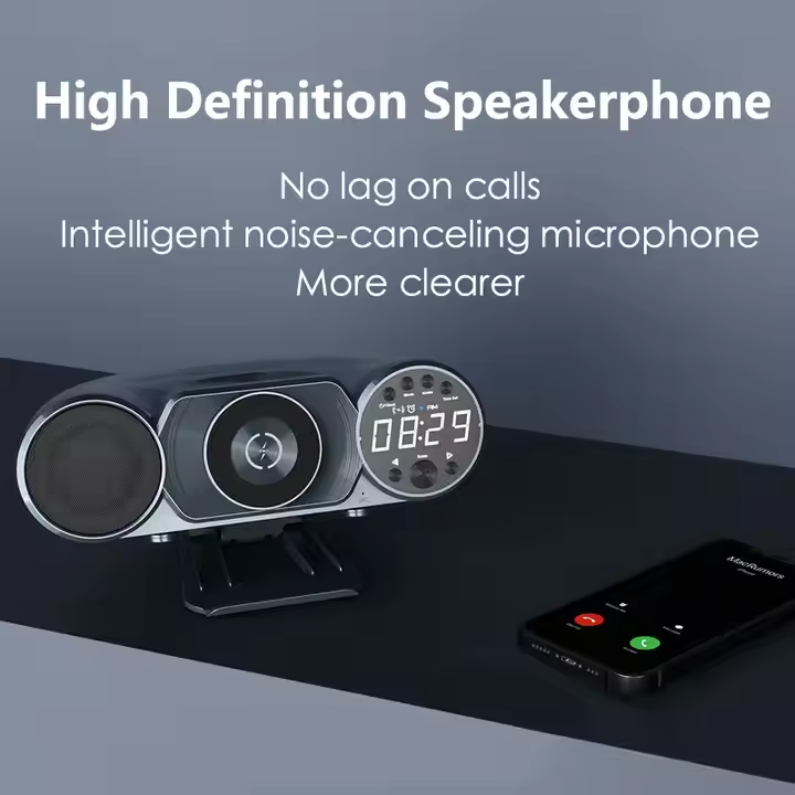 Multifunctional 8 in 1 with HD Wireless Bluetooth Speaker Magnetic Charger Alarm Clock Phone Holder RGB Lights