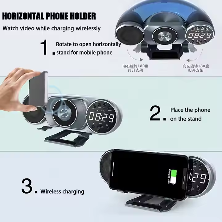 Multifunctional 8 in 1 with HD Wireless Bluetooth Speaker Magnetic Charger Alarm Clock Phone Holder RGB Lights