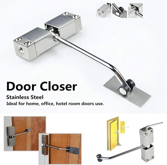 🚪 Silent Spring-Loaded Door Closer - Stainless Steel Adjustable Automatic Door Closer